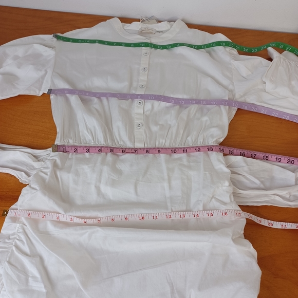 Ramy Brook Ruched Minidress Size 14 Preppy Tie Waist Long Sleeve Cotton Blend - Picture 15 of 16